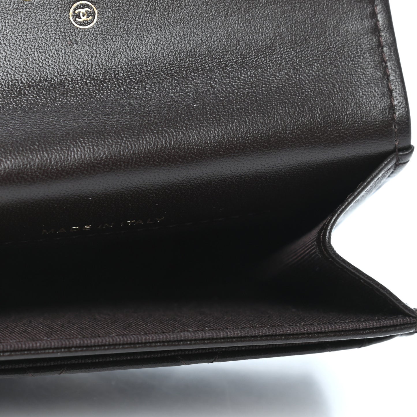 Lambskin Quilted Flap Card Holder Wallet Dark Brown