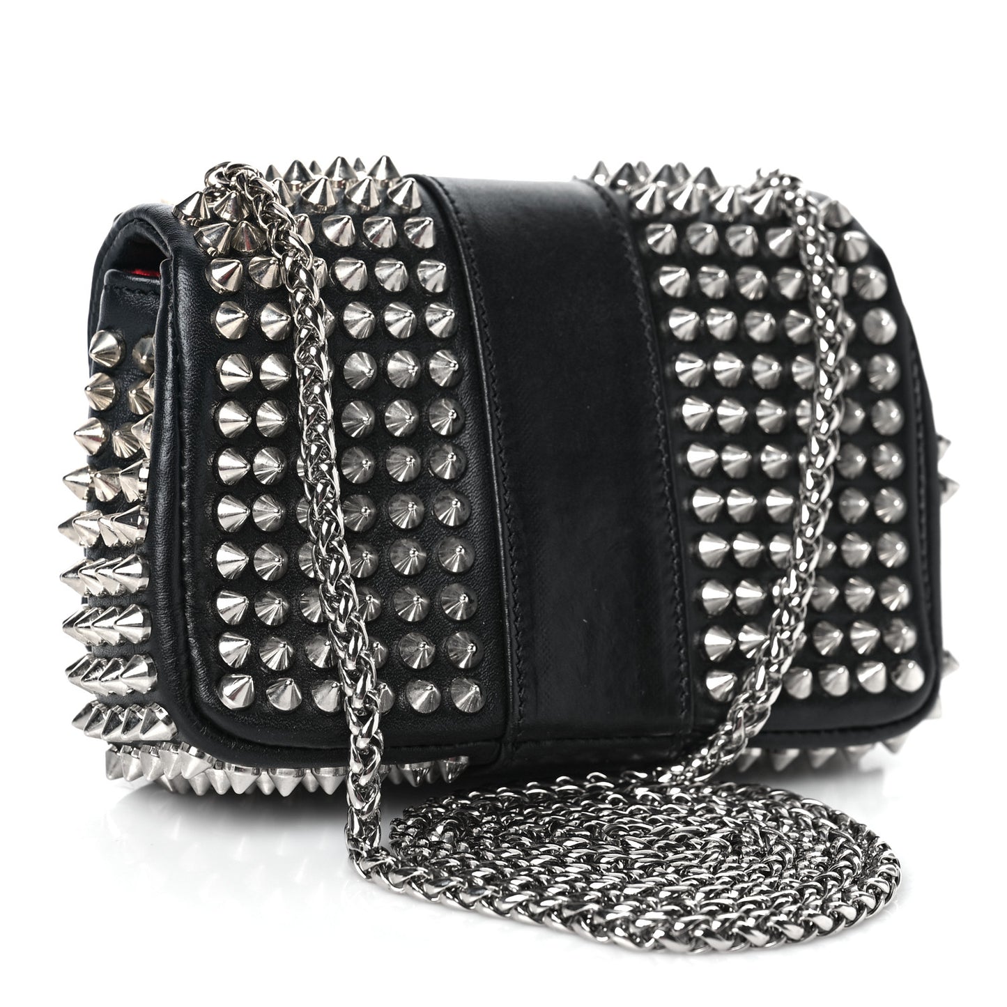 Calfskin Spikes Sweety Charity Crossbody Bag Black Silver