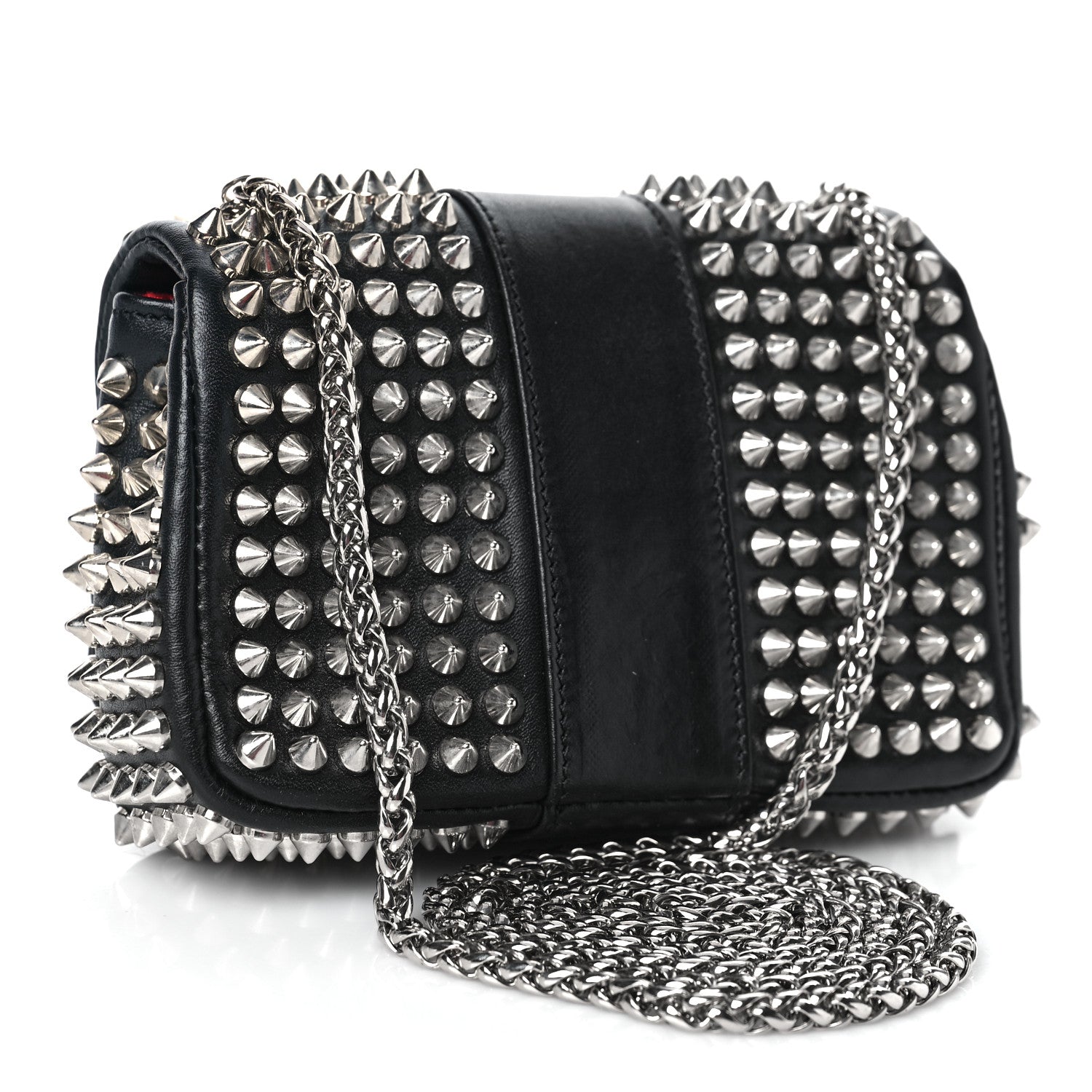 Christian Louboutin Calfskin Spikes Sweety Charity Crossbody Bag Black Silver 3 of 10