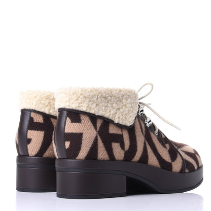 Gucci Wool Faux Shearling G Rhombus Womens Victor Ankle Boots 38 Beige Cocoa 4 of 10