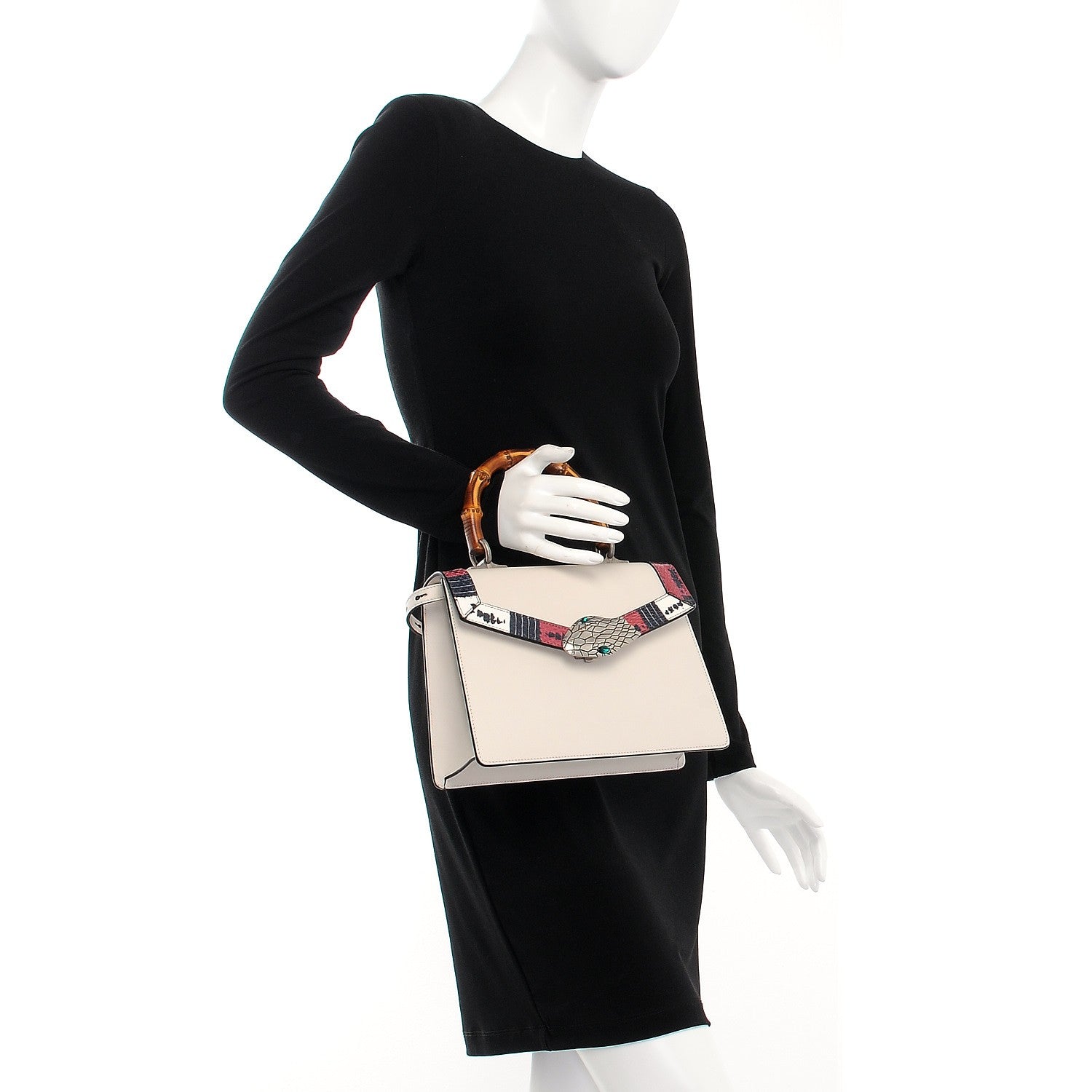Gucci Calfskin Snakeskin Small Lilith Top Handle Bag White 3 of 8