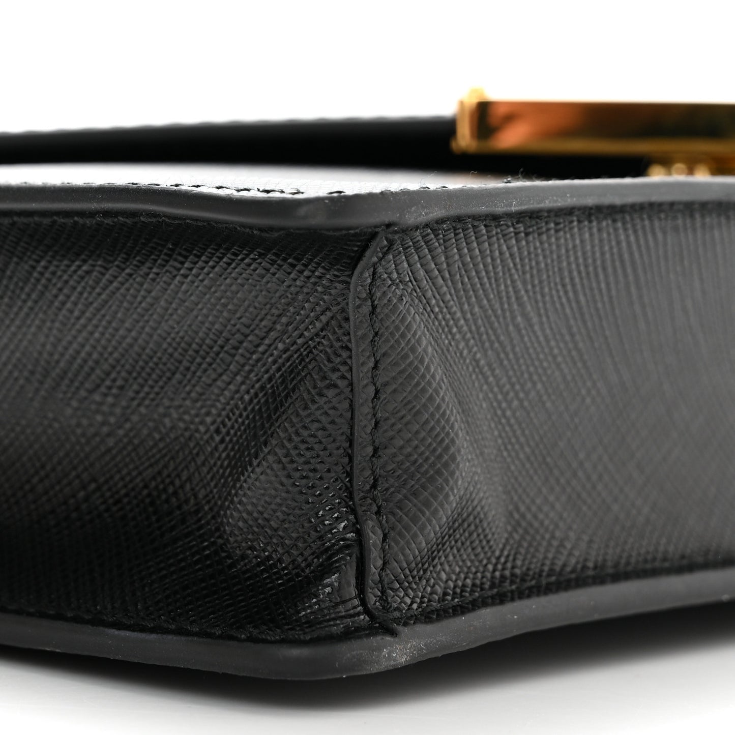 Saffiano Lux Metal Triangle Logo Mini Envelope Chain Shoulder Bag Black