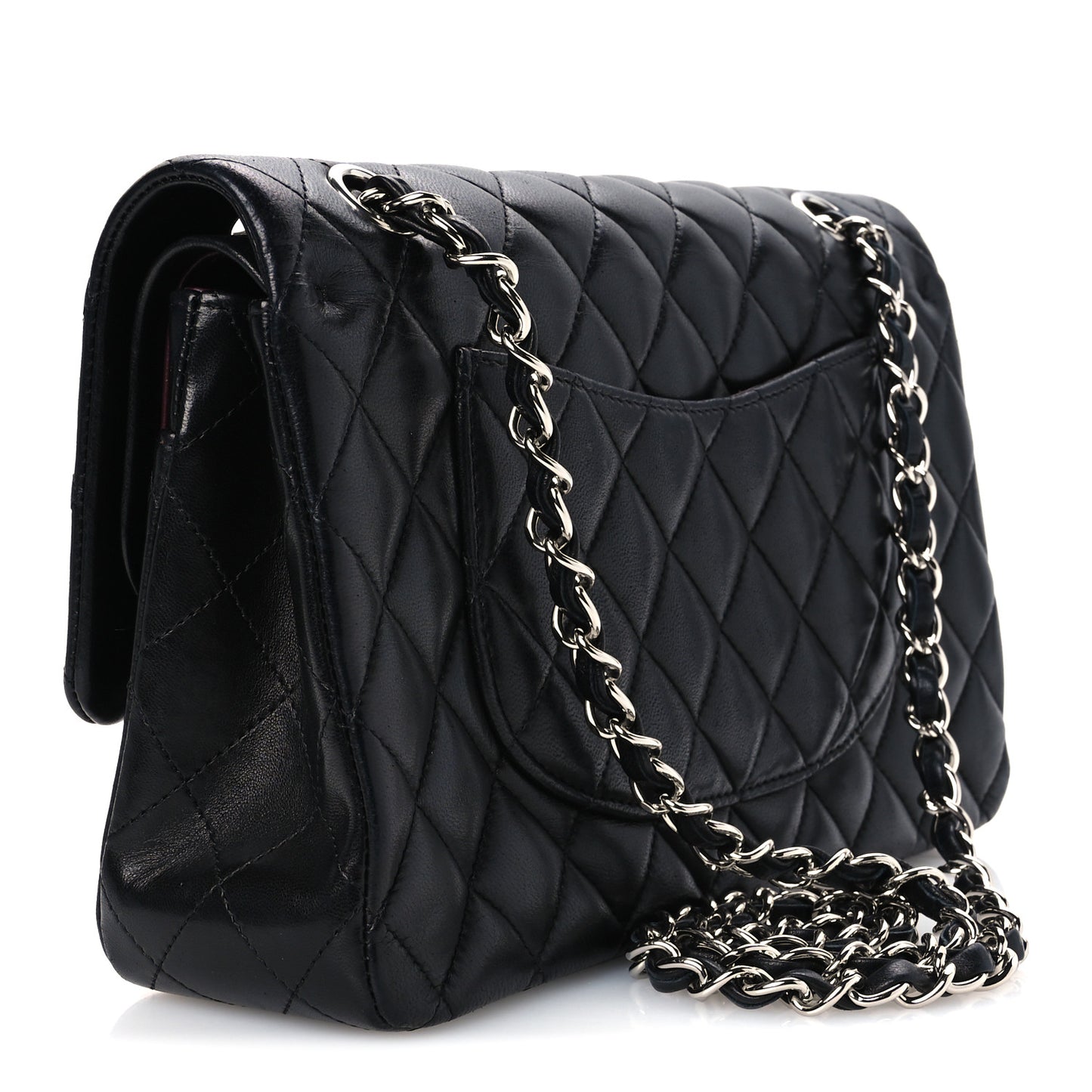 Lambskin Quilted Medium Double Flap Black Black