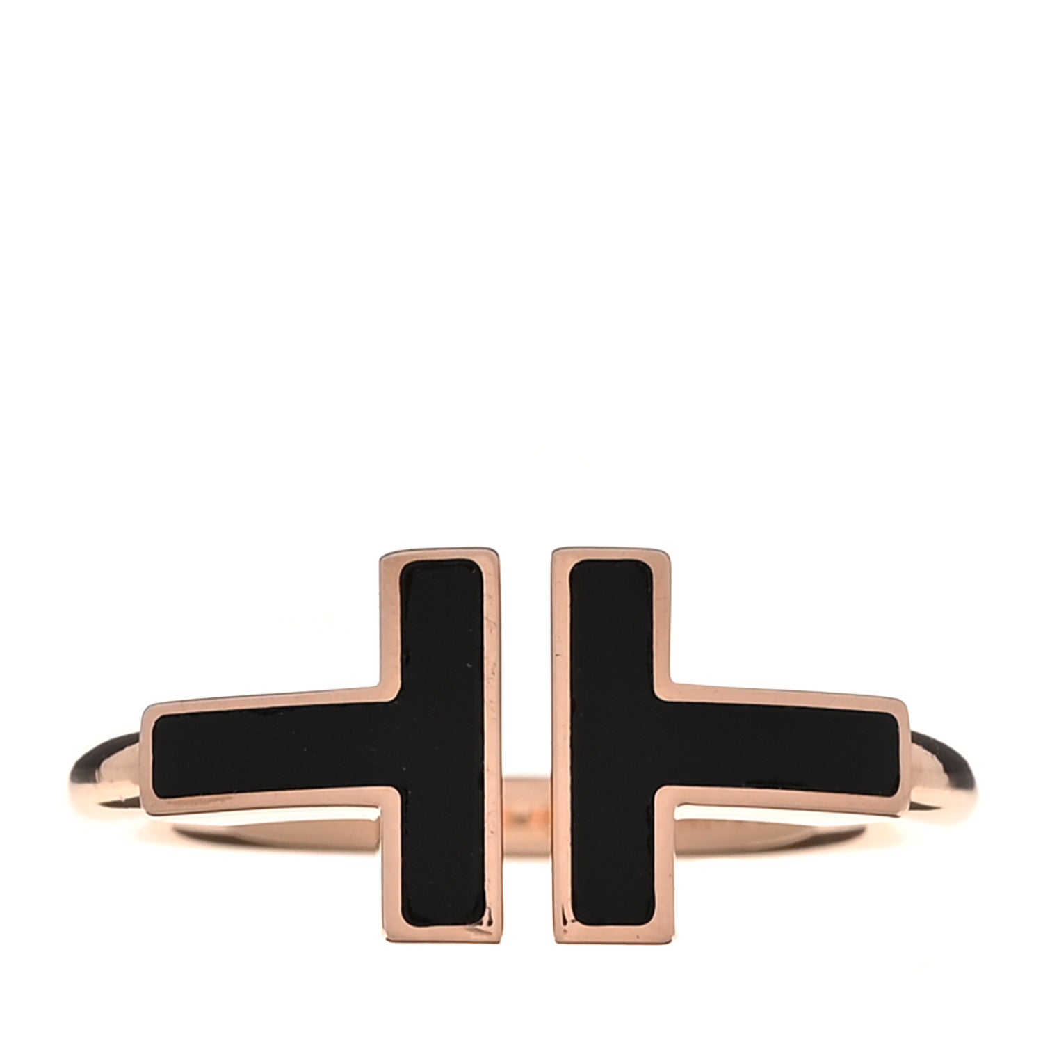 Tiffany 18K Rose Gold Black Onyx T Wire Ring 49 5 1 of 5