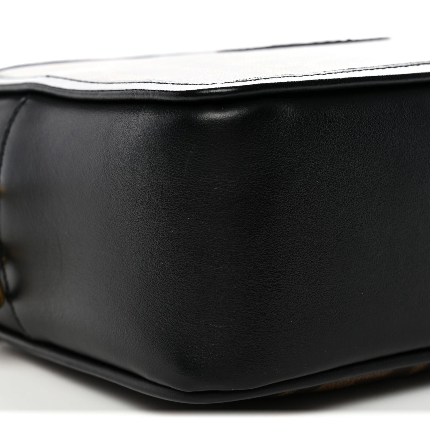 Glazed Fabric Vitello Century FF 1974 Stamp Patch Mini Camera Case Mogano Panna Black