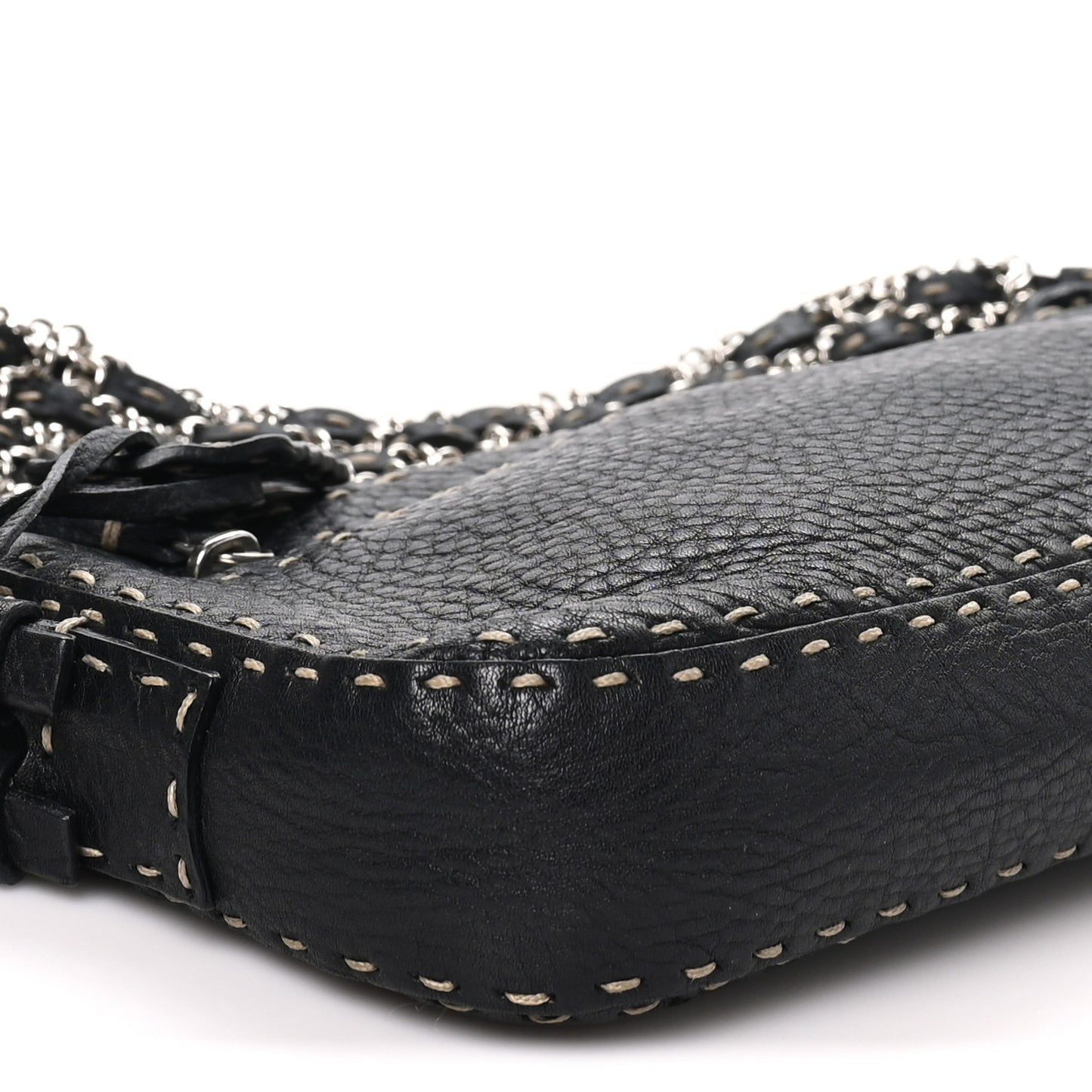 Calfskin Romano Selleria Chain Shoulder Bag Black