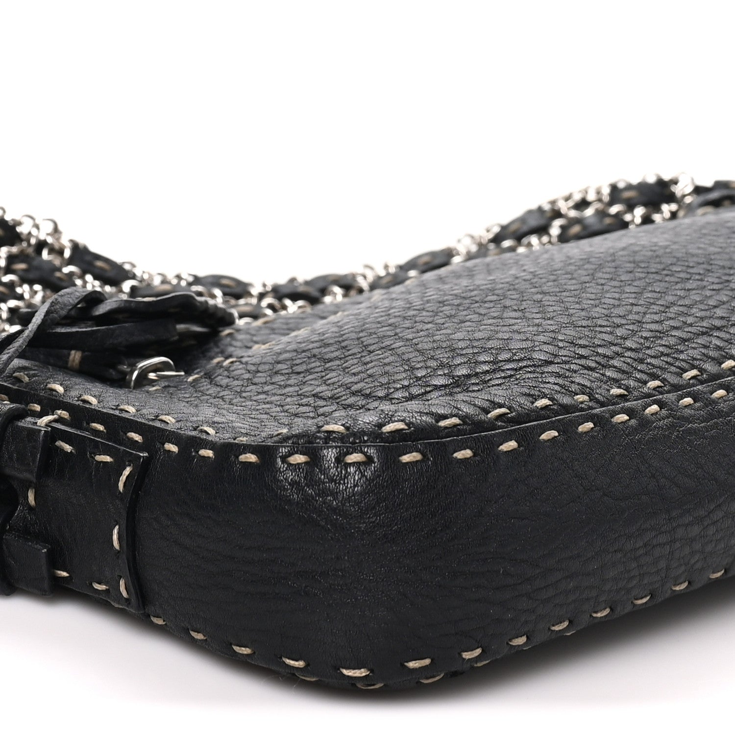 Fendi Calfskin Romano Selleria Chain Shoulder Bag Black 7 of 9