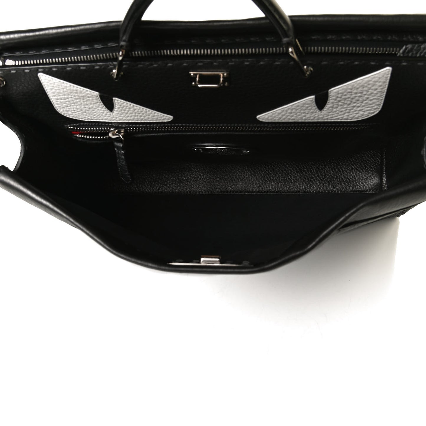 Calfskin Romano Selleria Monster Eyes Large Mens Peekaboo Iconic Essential Satchel Black White