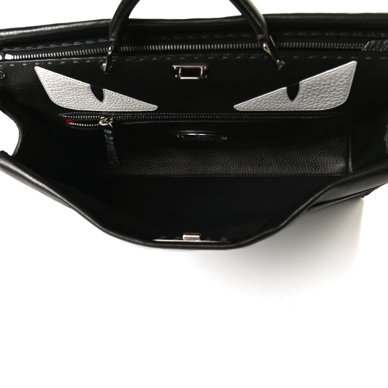 Fendi Calfskin Romano Selleria Monster Eyes Large Mens Peekaboo Iconic Essential Satchel Black White 4 of 15