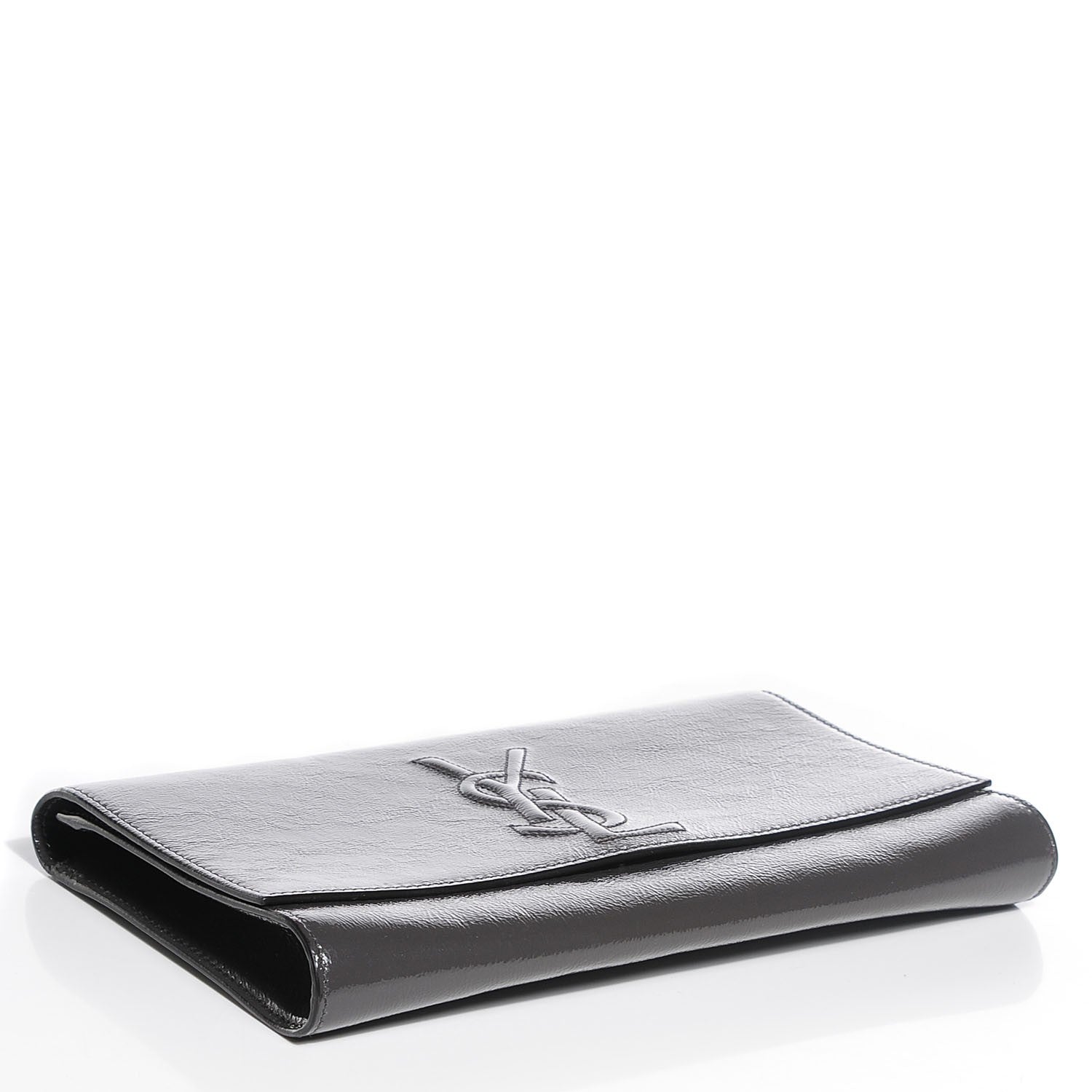 Saint Laurent Textured Patent Monogram Large Belle de Jour Clutch Grey 4 of 7