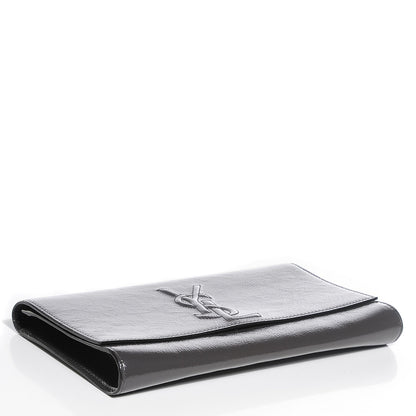 Saint Laurent Textured Patent Monogram Large Belle de Jour Clutch Grey 4 of 7