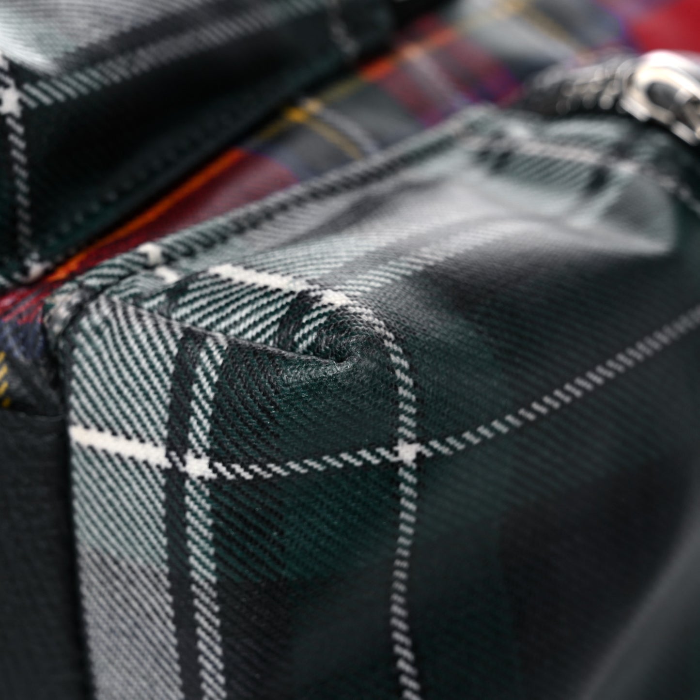 Laminated Tartan Patchwork Medium Rucksack Backpack Military Red