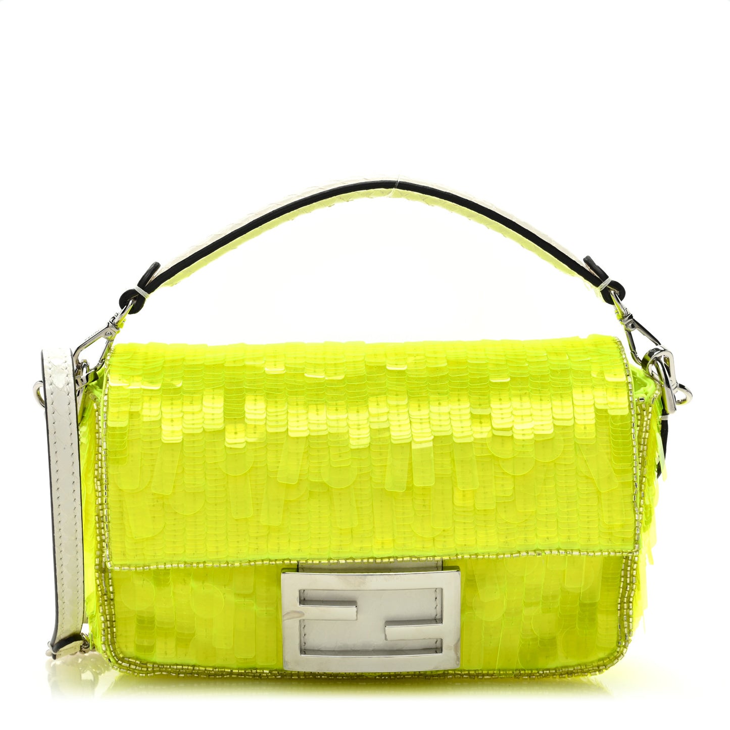 Transparent Paillettes Elaphe Mini Baguette Yellow Fluo Avorio