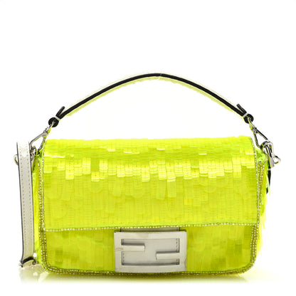 Fendi Transparent Paillettes Elaphe Mini Baguette Yellow Fluo Avorio 1 of 10