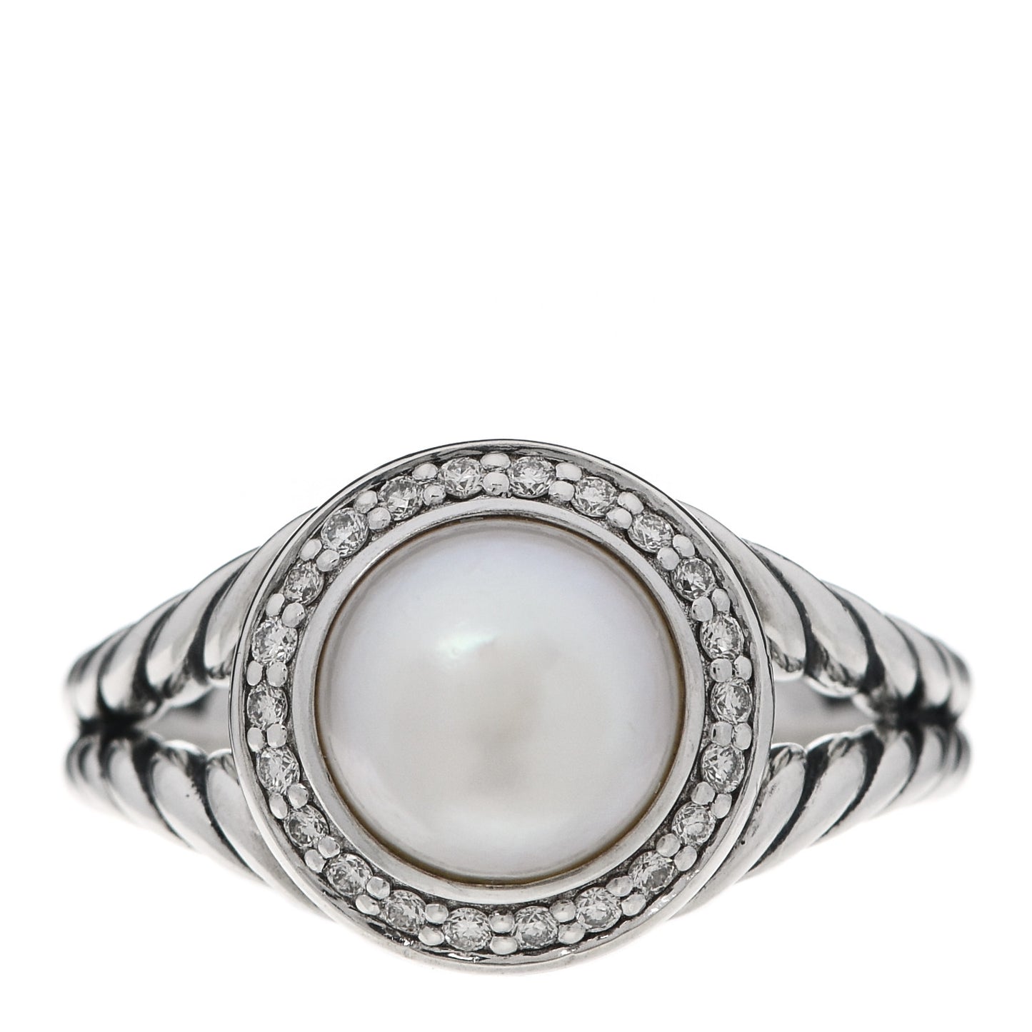 Sterling Silver Diamond Pearl 8mm Petite Cerise Ring 54 7