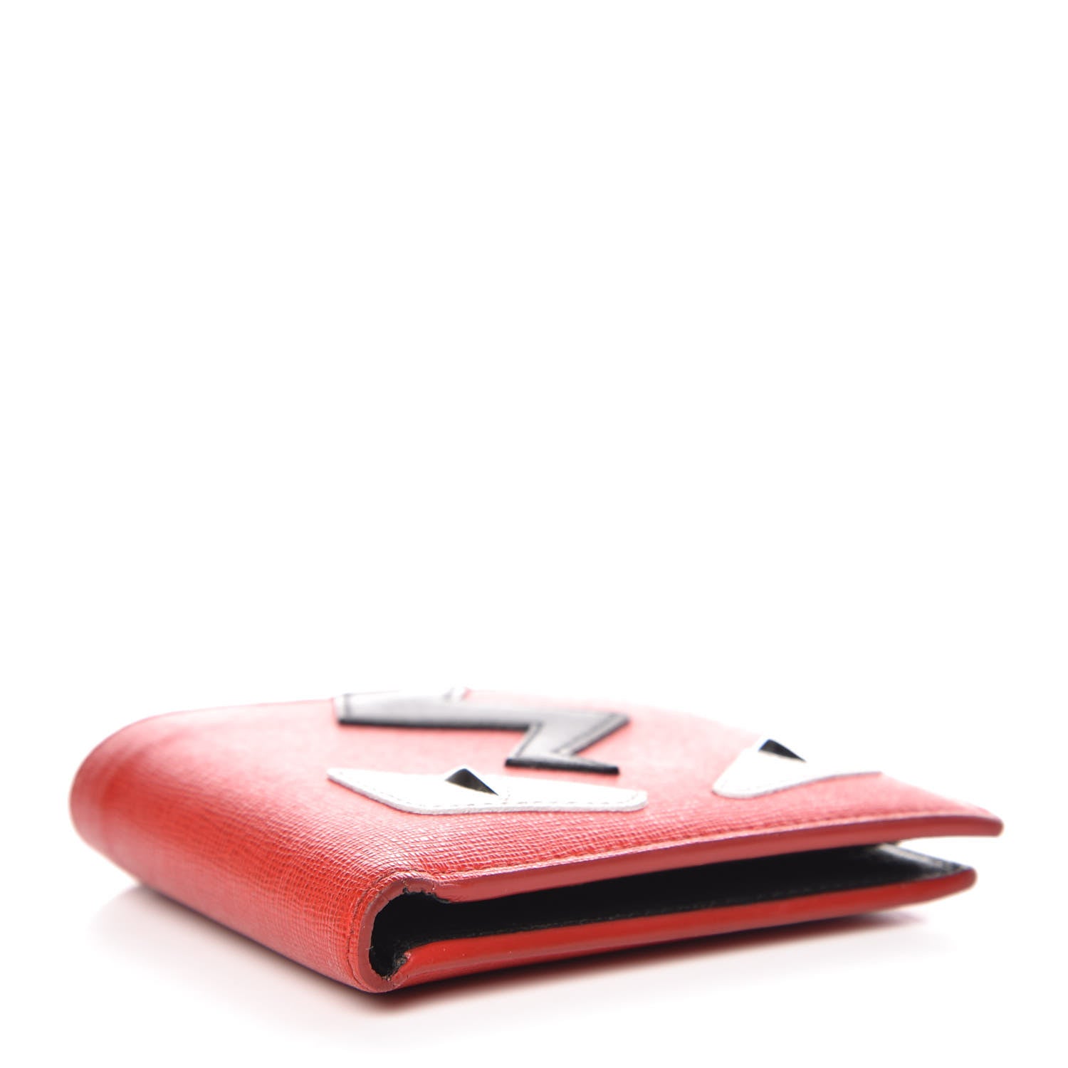 Fendi Vitello Elite Flamingo Lightning Monster Eyes Bi-Fold Wallet Rosso White Black 4 of 9