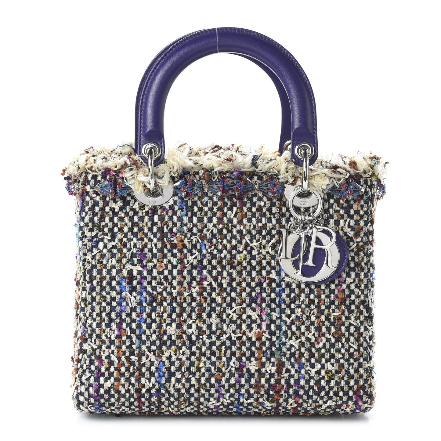 Tweed Fringe Medium Lady Dior Purple