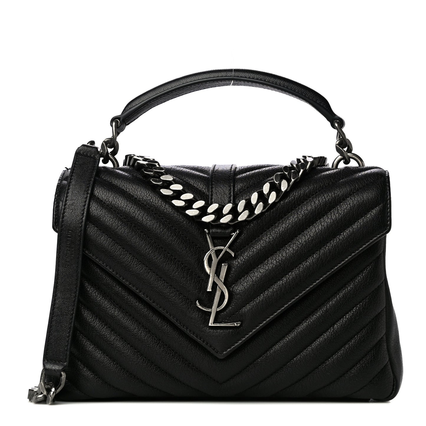 Sheepskin Matelasse Chevron Monogram Medium College Bag Black