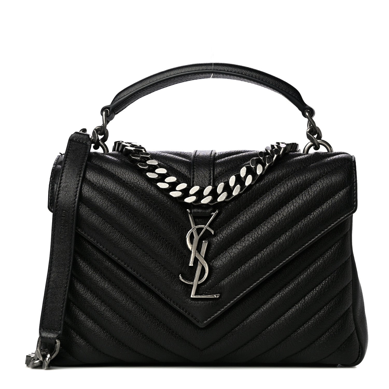 Saint Laurent Sheepskin Matelasse Chevron Monogram Medium College Bag Black 1 of 13
