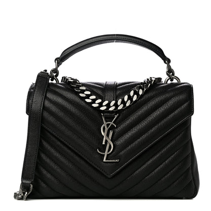 Saint Laurent Sheepskin Matelasse Chevron Monogram Medium College Bag Black 1 of 13