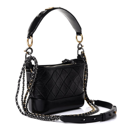 Chanel Aged Calfskin Quilted Small Gabrielle Logo Hobo Black 3 of 11