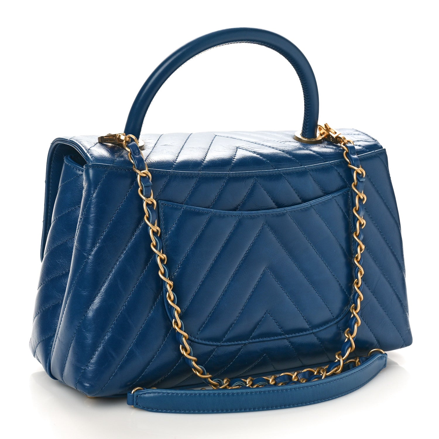 Chanel Calfskin Chevron Quilted Small Coco Handle Flap Blue 2 of 9