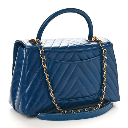 Chanel Calfskin Chevron Quilted Small Coco Handle Flap Blue 2 of 9