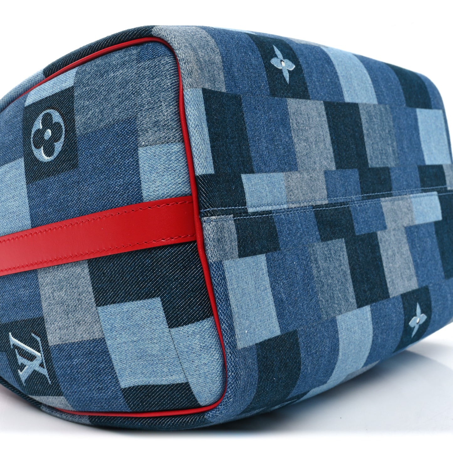 Denim Damier Monogram Patchwork Speedy Bandouliere 30 Blue Rouge
