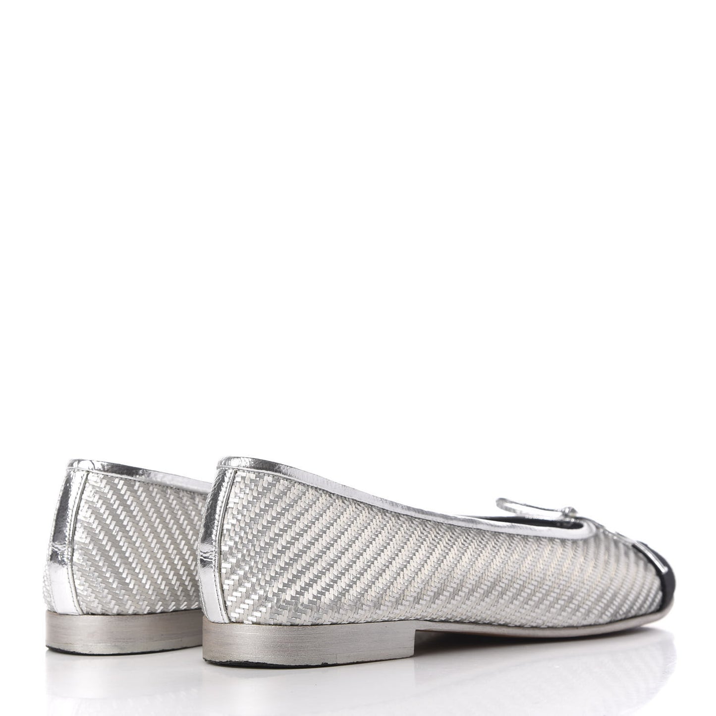 Metallic PVC Grosgrain Cap Toe Ballerina Flats 37.5 Silver Black