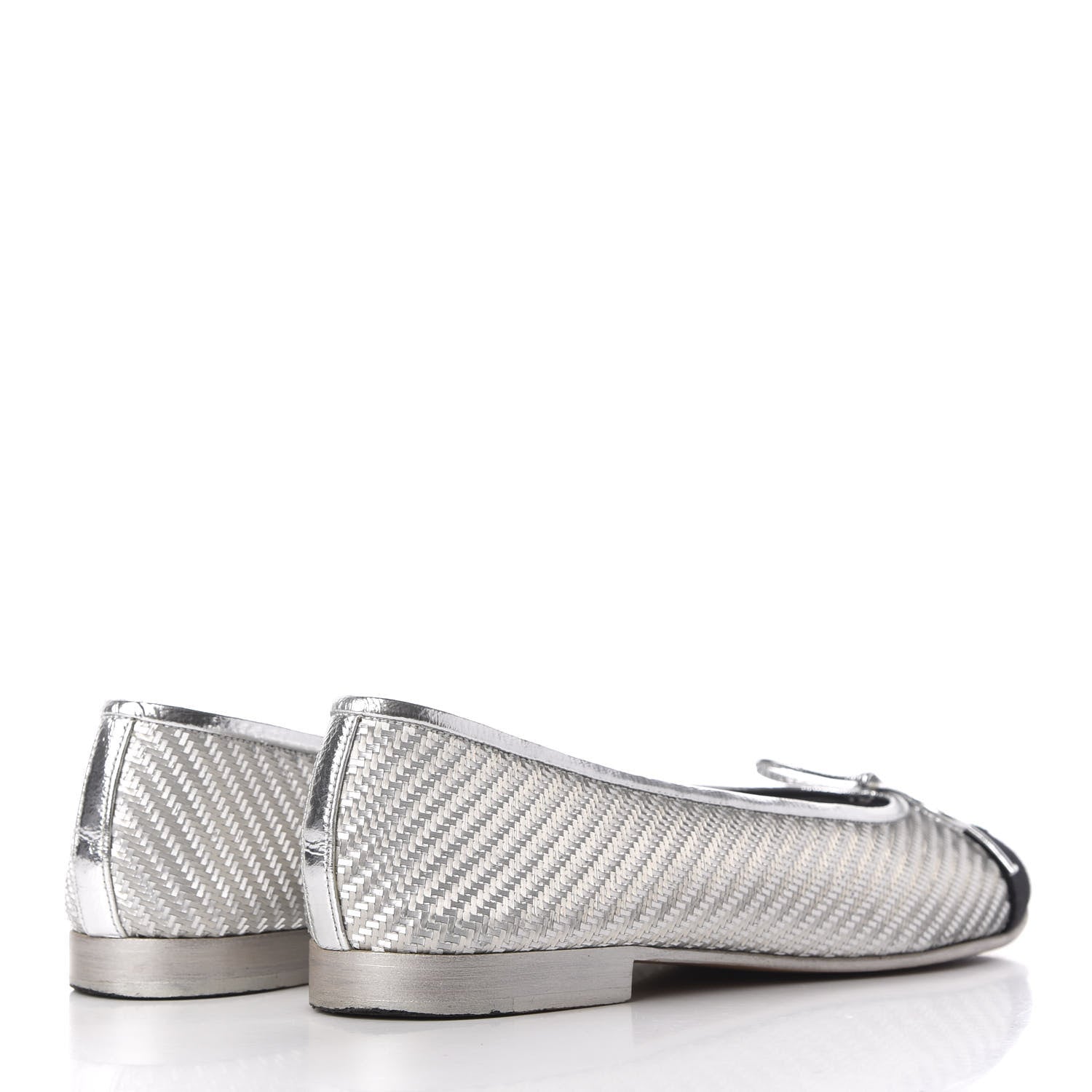 Chanel Metallic PVC Grosgrain Cap Toe Ballerina Flats 37.5 Silver Black 4 of 12