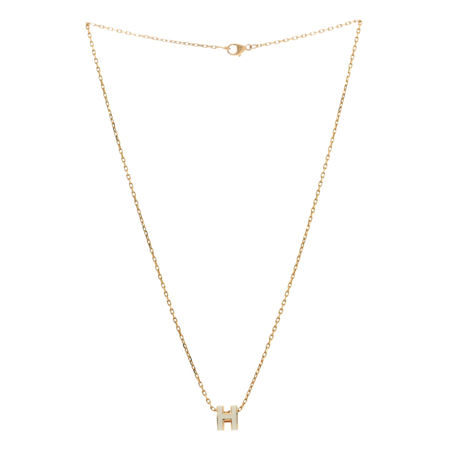 Hermes Lacquered Gold Mini Pop H Pendant Necklace White 3 of 7