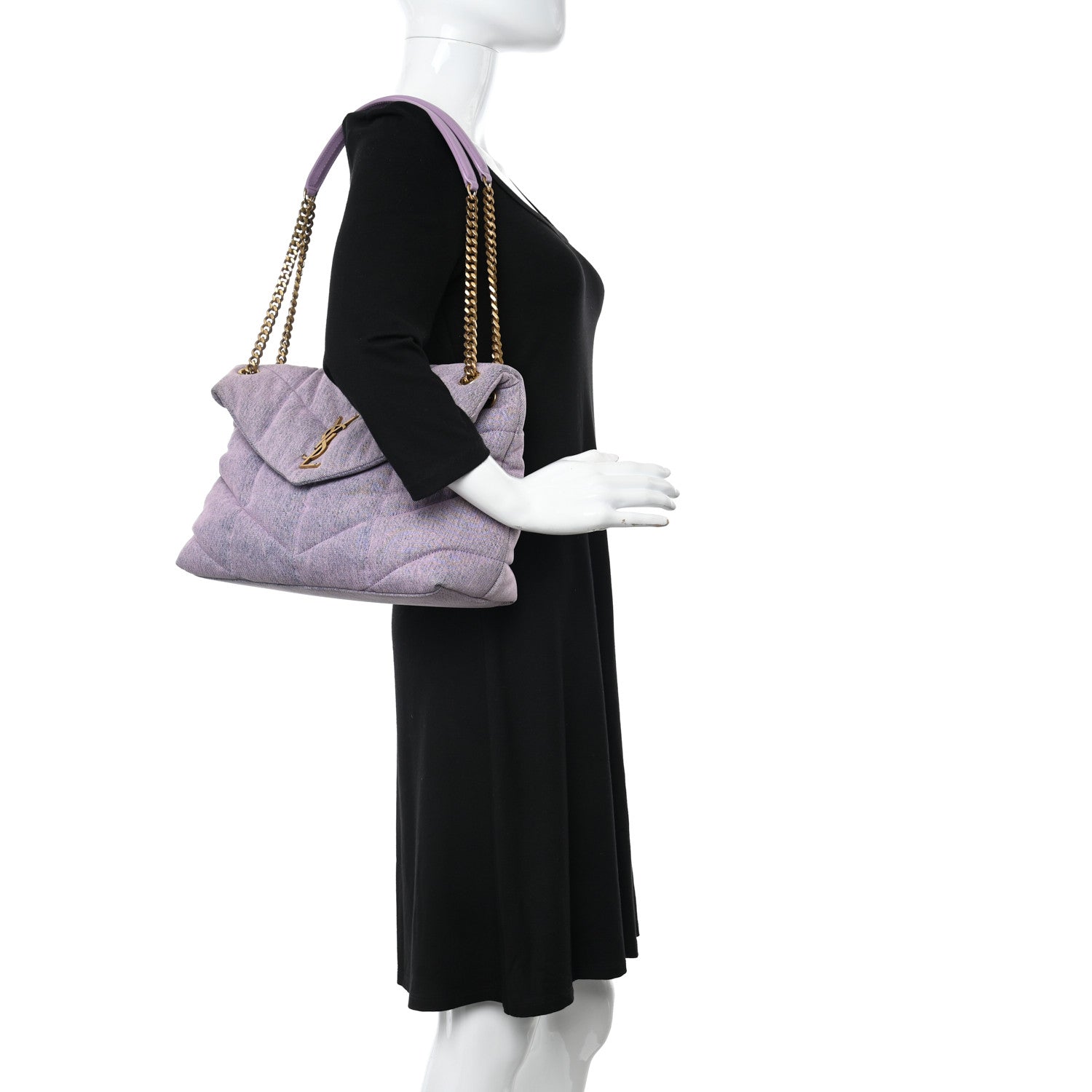Saint Laurent Denim Quilted Medium Loulou Puffer Monogram Chain Satchel Bleached Lilac 2 of 10