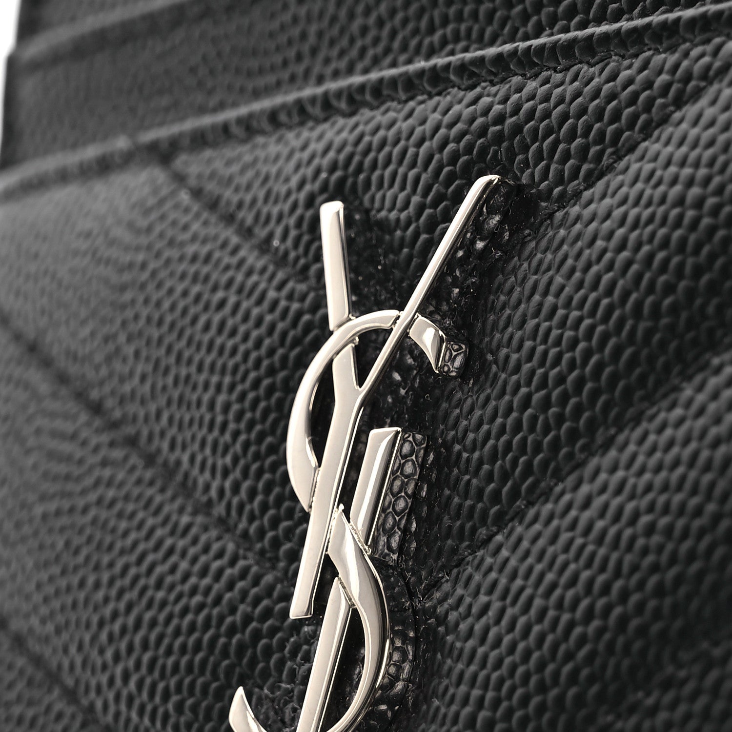 Saint Laurent Grain De Poudre Matelasse Chevron Monogram Credit Card Case Black 11 of 12