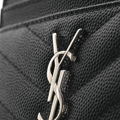 Saint Laurent Grain De Poudre Matelasse Chevron Monogram Credit Card Case Black 11 of 12