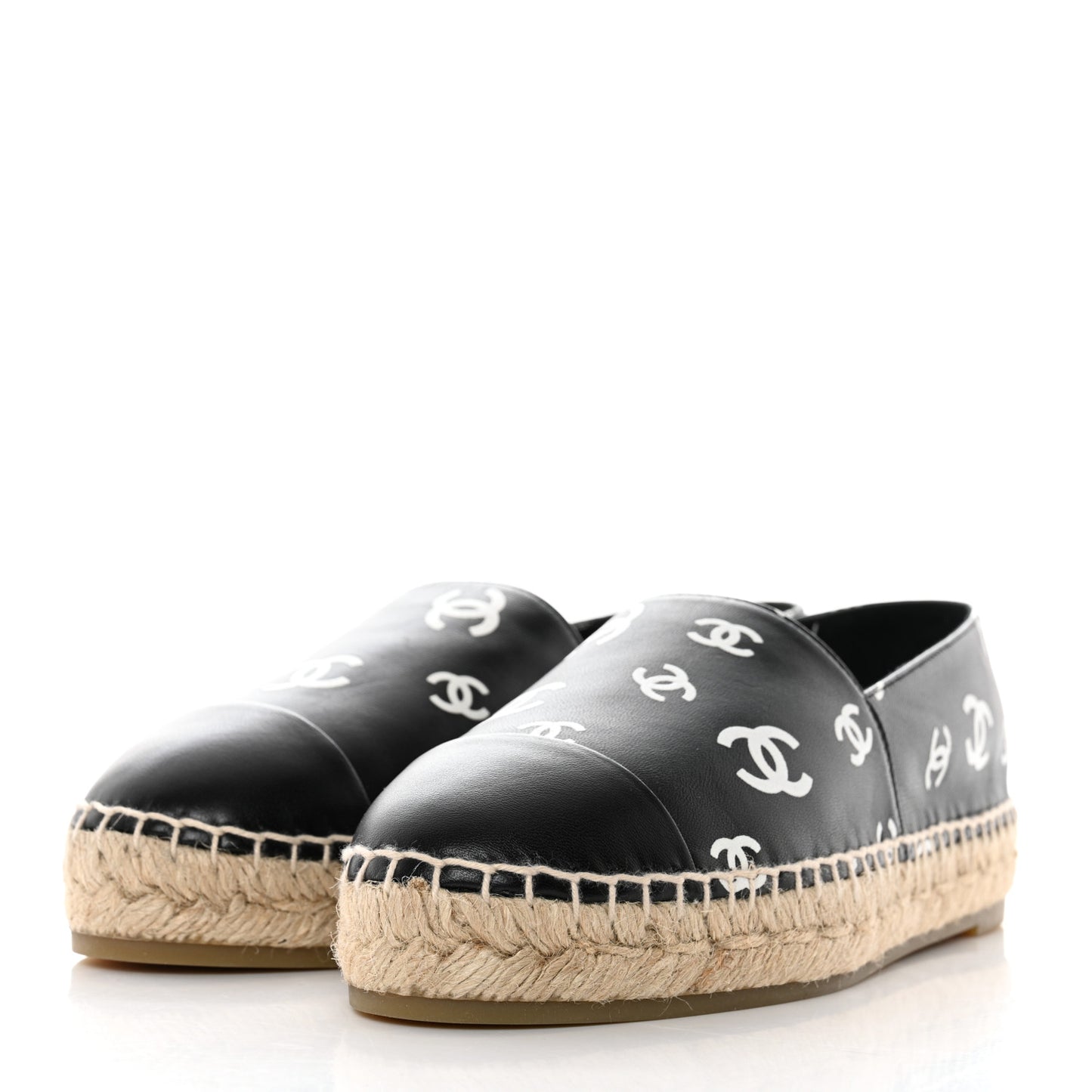 Lambskin Printed CC Espadrilles 37 Black White