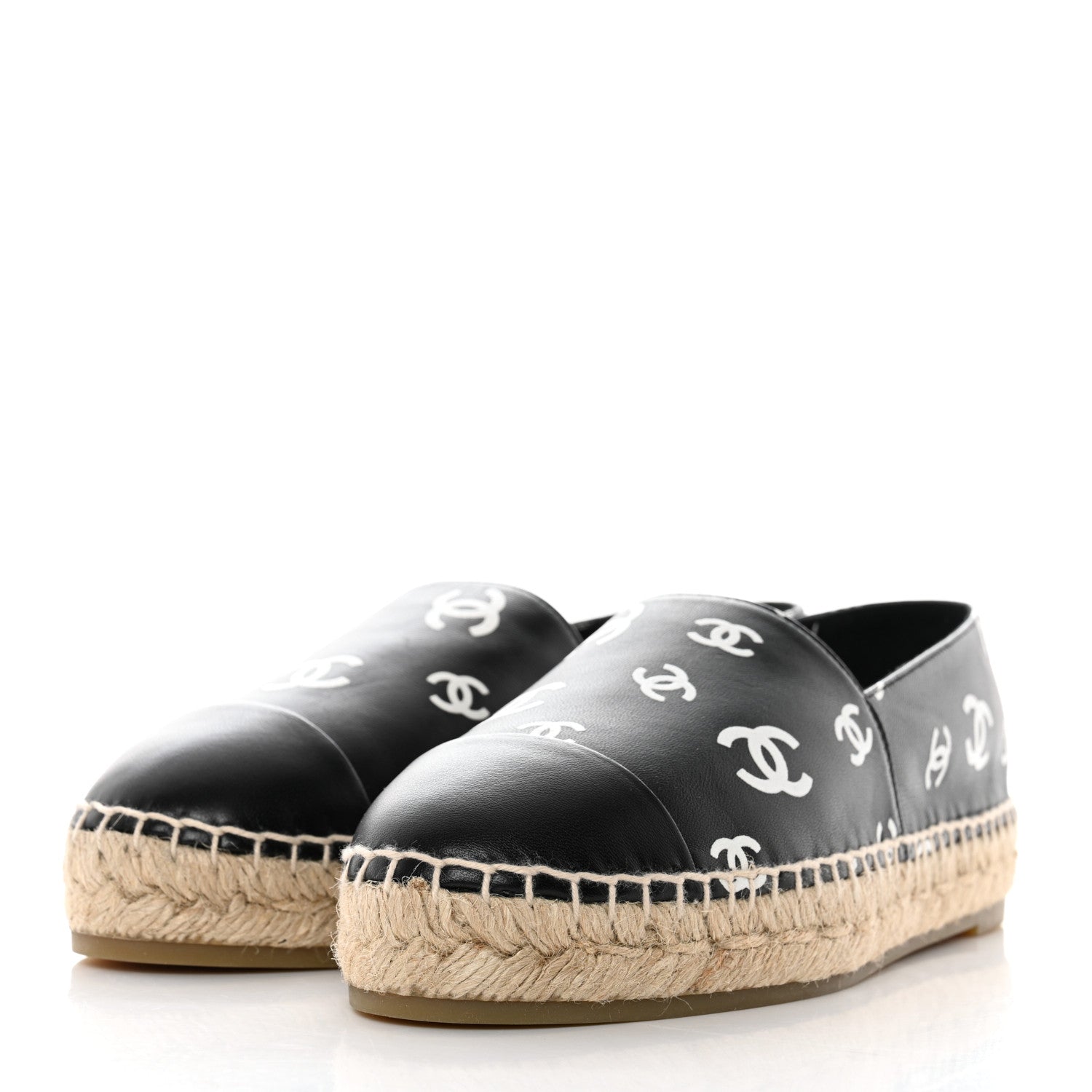 Chanel Lambskin Printed CC Espadrilles 37 Black White 3 of 10