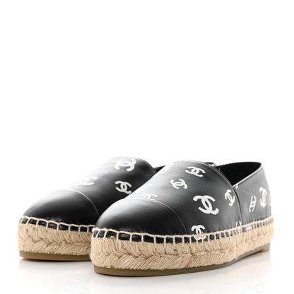 Chanel Lambskin Printed CC Espadrilles 37 Black White 3 of 10