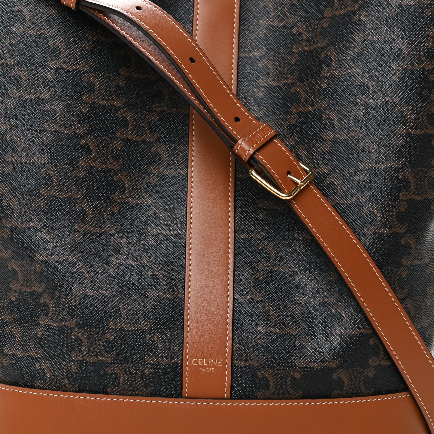 Triomphe Canvas Calfskin Medium Bucket Bag Tan