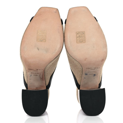 Jimmy Choo Canvas Calfskin Mules 39.5 Beige Black 5 of 7