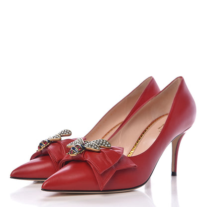 Gucci Nappa Queen Margaret Bow Mid Heel Pumps 40 Hibiscus Red 3 of 10