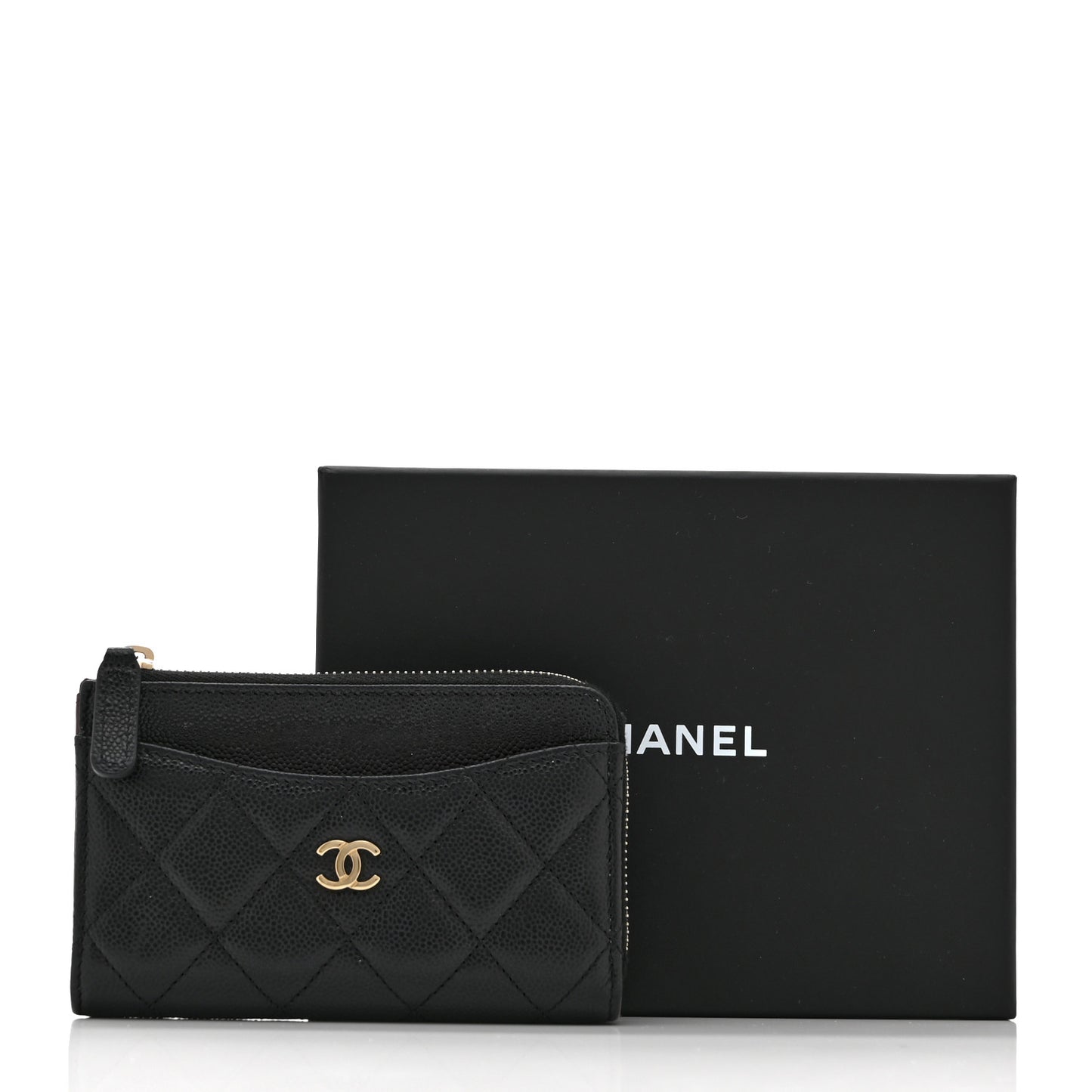 Caviar Quilted CC Zip Around Card Holder Black