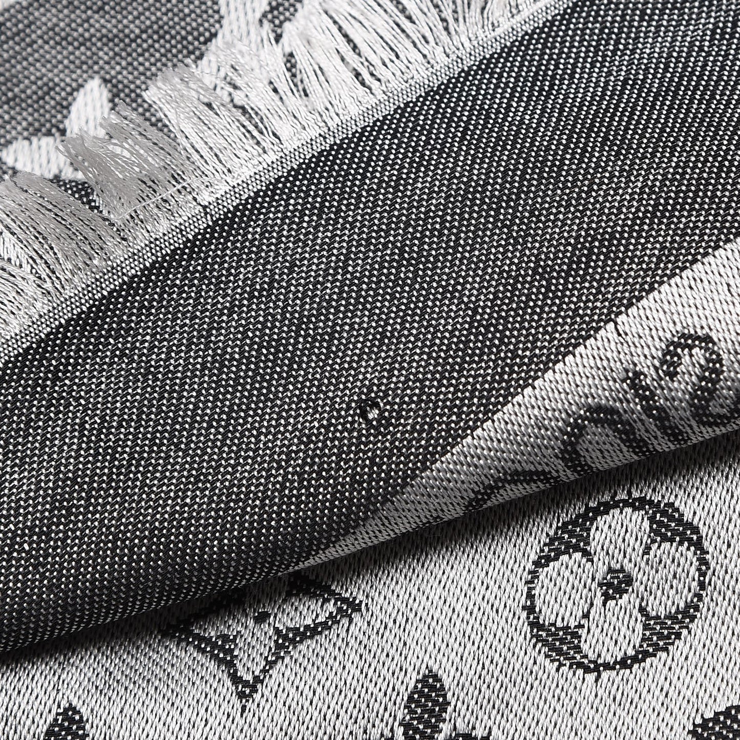 Wool Silk Monogram Denim Shawl Black