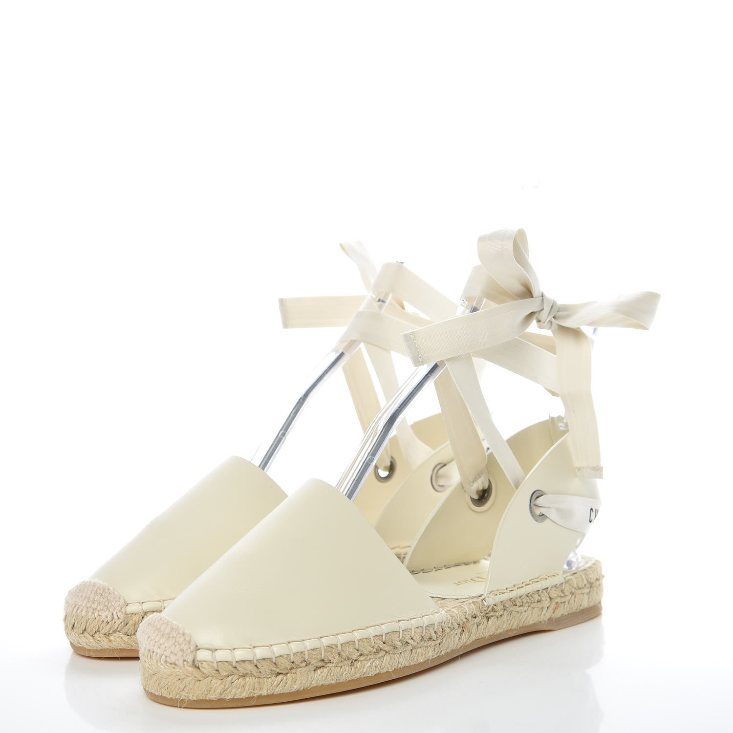 Christian Dior Calfskin Nicely-D Ankle Tie Espadrilles Flats 37.5 Off White 3 of 7
