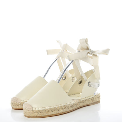Christian Dior Calfskin Nicely-D Ankle Tie Espadrilles Flats 37.5 Off White 3 of 7