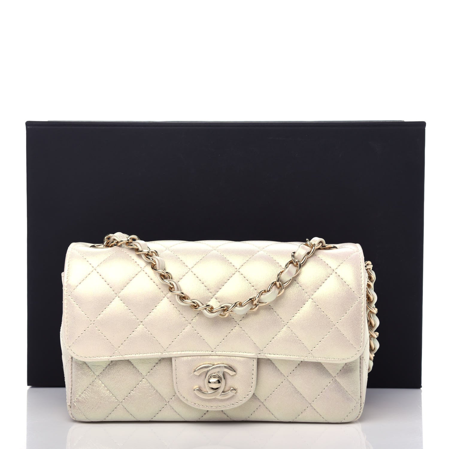 Chanel Iridescent Lambskin Quilted Mini Rectangular Flap Ivory 11 of 11