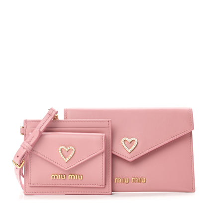 Miu Miu Soft Calfskin Heart Envelope Wallet Wristlet Rosa 1 of 15