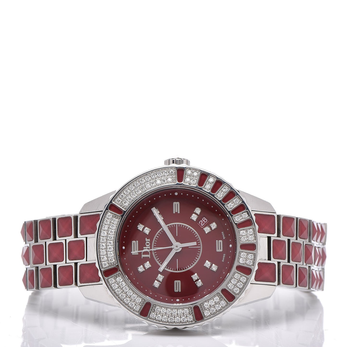 Stainless Steel Diamond Sapphire 33mm Christal Quartz Watch Red