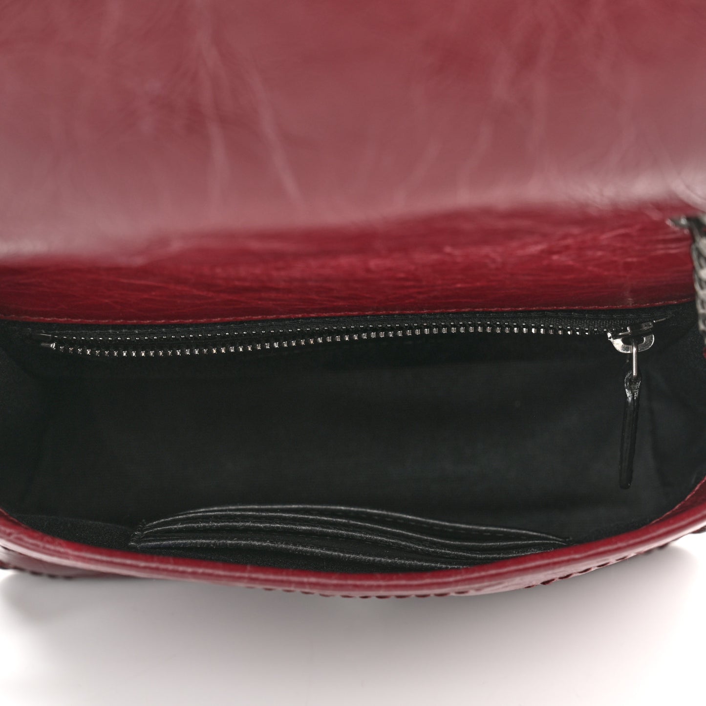 Crinkled Calfskin Matelasse Monogram Niki Chain Wallet Dark Legion Red