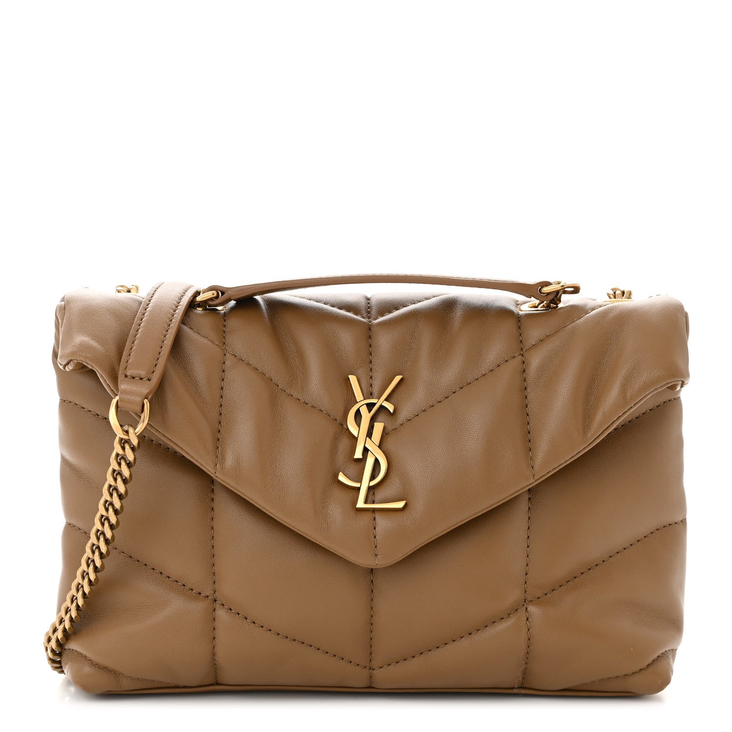 Saint Laurent Lambskin Quilted Toy Loulou Puffer Monogram Chain Satchel Dark Cork 1 of 10