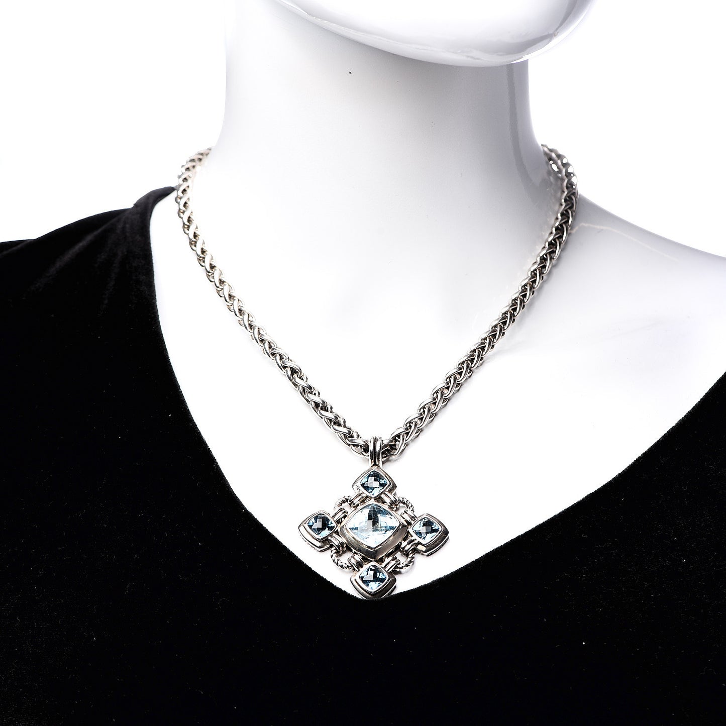 Sterling Silver Blue Topaz Renaissance Cross Enhancer Pendant Necklace